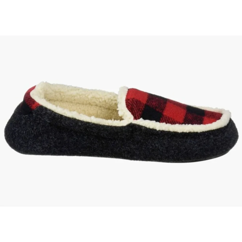 Dearfoams Slipper  Unisex Kids 11/12  NWT  Hunter Microwool Moccasin  Red Plaid